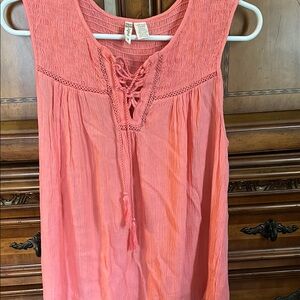 Japna Coral Sleeveless Lace-Up Blouse